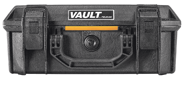 vault hard case front view, showing pressure release valve